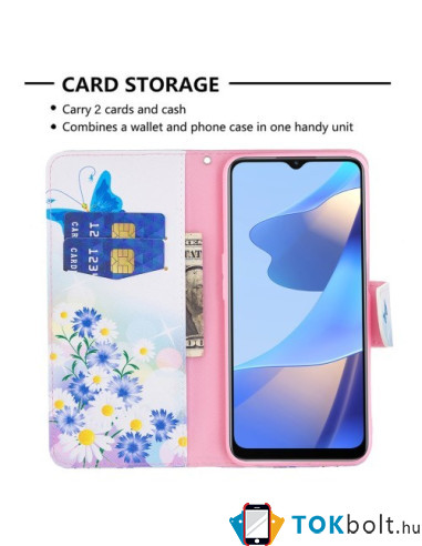 Oldalra nyíló mintás telefontok Oppo A16s telefonhoz - PILLANGÓK ÉS VIRÁGOK