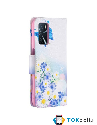 Oldalra nyíló mintás telefontok Oppo A16s telefonhoz - PILLANGÓK ÉS VIRÁGOK