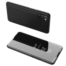 Flip telefontok átlátszó előlappal Samsung Galaxy A03s készülékhez - FEKETE