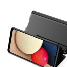 Flip telefontok átlátszó előlappal Samsung Galaxy A03s készülékhez - FEKETE