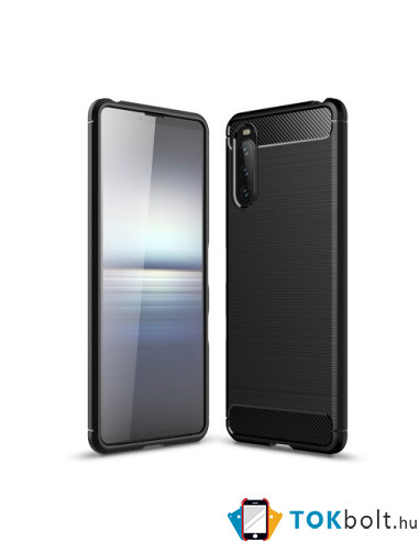 Sony Xperia 10 III karbon mintás tok - FEKETE