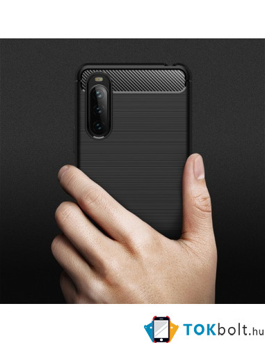 Sony Xperia 10 III karbon mintás tok - KÉK