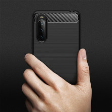 Sony Xperia 10 III karbon mintás tok - KÉK