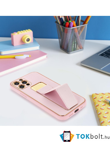 FORCELL kitámasztós bőr tapintású tok Apple Iphone 13 Pro Max készülékhez - RÓZSASZÍN